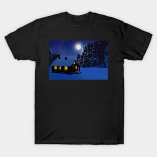 Winter Cabin Landscape T-Shirt